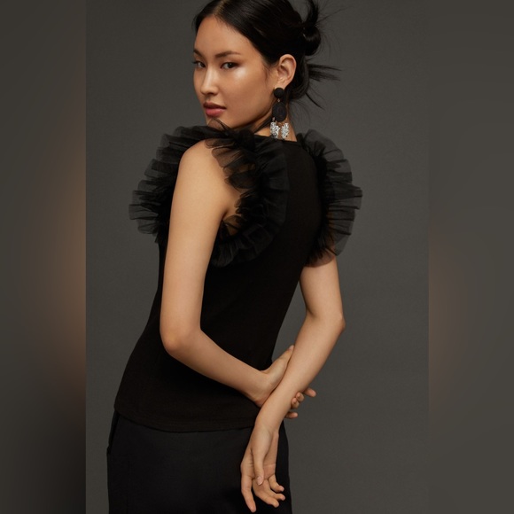 Anthropologie DOLAN Tulle Sleeve Black Tank Top - Picture 2 of 10
